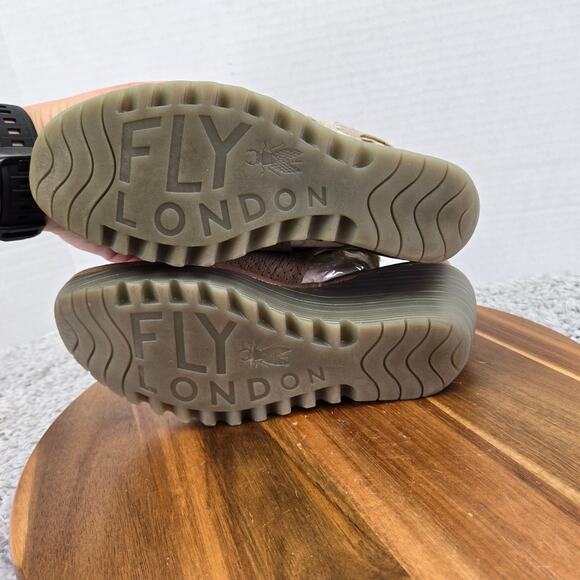 Fly London Ypul Taupe Perforated Peep Toe Ankle Strap Wedge Sandals Womens 39 - Picture 13 of 16